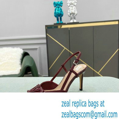 Valentino Heel 8cm VLogo Signature Patent Leather Slingback Pumps Burgundy