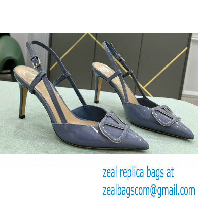 Valentino Heel 8cm VLogo Signature Patent Leather Slingback Pumps Dusty Blue