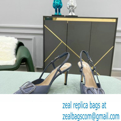 Valentino Heel 8cm VLogo Signature Patent Leather Slingback Pumps Dusty Blue