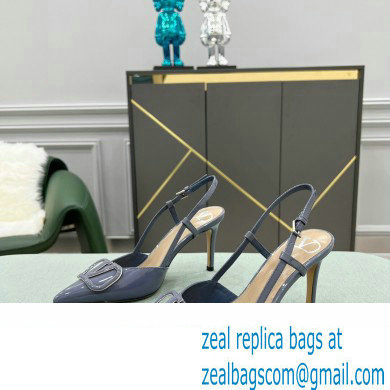 Valentino Heel 8cm VLogo Signature Patent Leather Slingback Pumps Dusty Blue