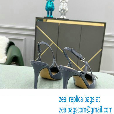 Valentino Heel 8cm VLogo Signature Patent Leather Slingback Pumps Dusty Blue