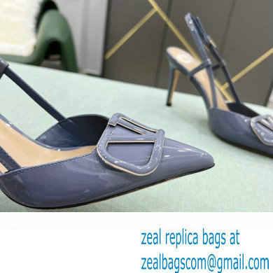 Valentino Heel 8cm VLogo Signature Patent Leather Slingback Pumps Dusty Blue