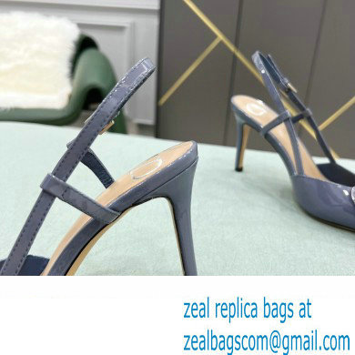 Valentino Heel 8cm VLogo Signature Patent Leather Slingback Pumps Dusty Blue