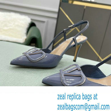 Valentino Heel 8cm VLogo Signature Patent Leather Slingback Pumps Dusty Blue