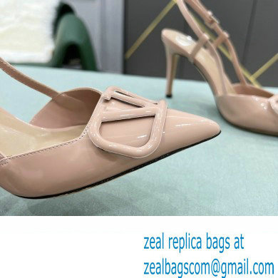 Valentino Heel 8cm VLogo Signature Patent Leather Slingback Pumps Nude