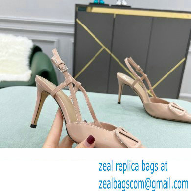 Valentino Heel 8cm VLogo Signature Patent Leather Slingback Pumps Nude