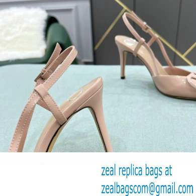 Valentino Heel 8cm VLogo Signature Patent Leather Slingback Pumps Nude