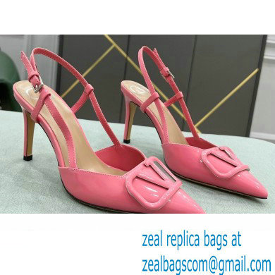 Valentino Heel 8cm VLogo Signature Patent Leather Slingback Pumps Pink