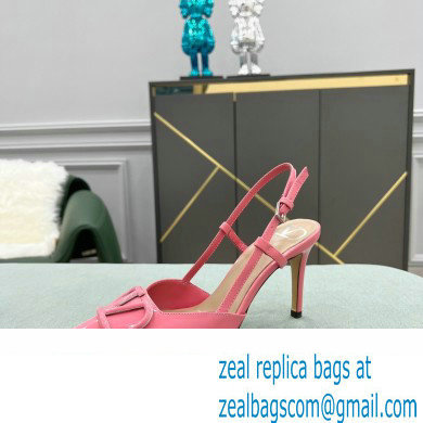 Valentino Heel 8cm VLogo Signature Patent Leather Slingback Pumps Pink