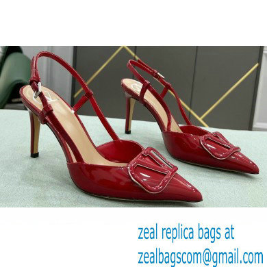 Valentino Heel 8cm VLogo Signature Patent Leather Slingback Pumps Red