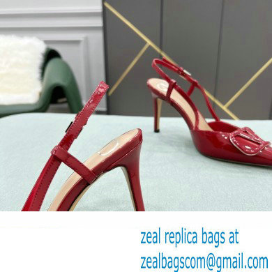 Valentino Heel 8cm VLogo Signature Patent Leather Slingback Pumps Red