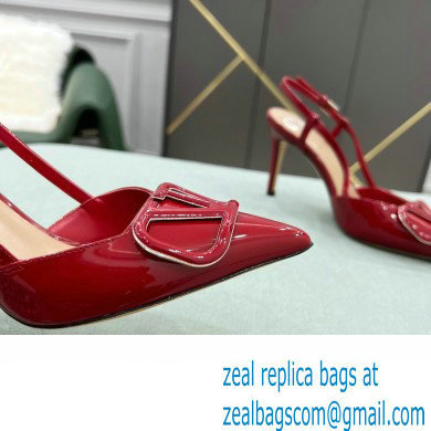 Valentino Heel 8cm VLogo Signature Patent Leather Slingback Pumps Red