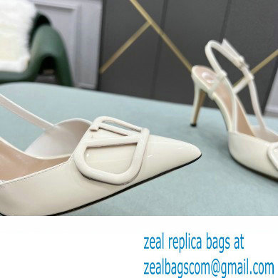 Valentino Heel 8cm VLogo Signature Patent Leather Slingback Pumps White - Click Image to Close