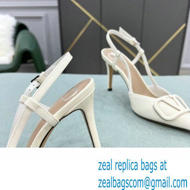 Valentino Heel 8cm VLogo Signature Patent Leather Slingback Pumps White - Click Image to Close