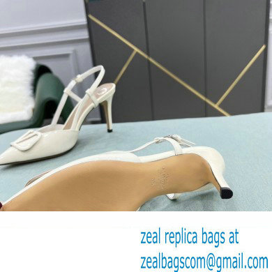 Valentino Heel 8cm VLogo Signature Patent Leather Slingback Pumps White - Click Image to Close