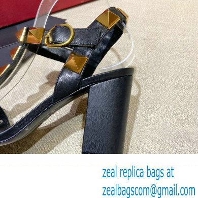 Valentino Heel 9cm Roman Stud Calfskin sandals Black 2022 - Click Image to Close