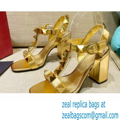 Valentino Heel 9cm Roman Stud Calfskin sandals Gold 2022
