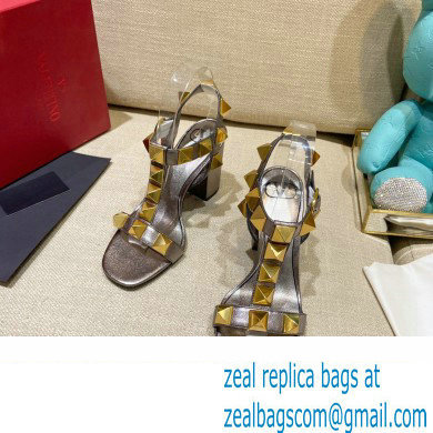 Valentino Heel 9cm Roman Stud Calfskin sandals Gun Color 2022