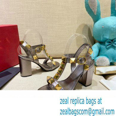 Valentino Heel 9cm Roman Stud Calfskin sandals Gun Color 2022