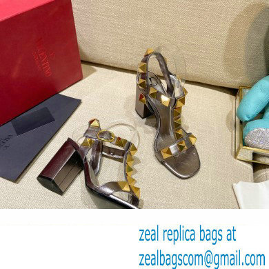 Valentino Heel 9cm Roman Stud Calfskin sandals Gun Color 2022