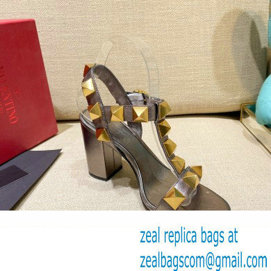 Valentino Heel 9cm Roman Stud Calfskin sandals Gun Color 2022