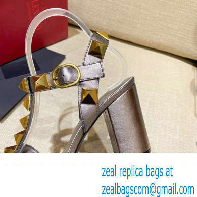Valentino Heel 9cm Roman Stud Calfskin sandals Gun Color 2022