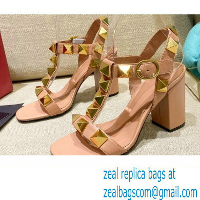 Valentino Heel 9cm Roman Stud Calfskin sandals Nude Pink 2022