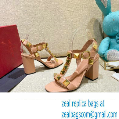 Valentino Heel 9cm Roman Stud Calfskin sandals Nude Pink 2022