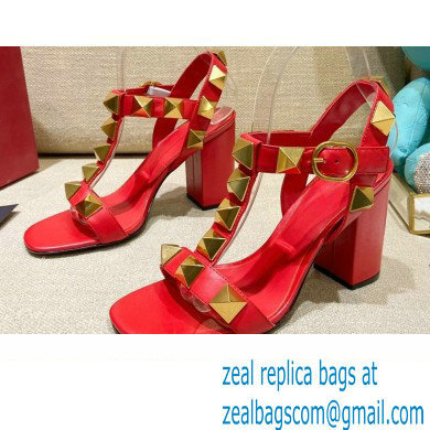Valentino Heel 9cm Roman Stud Calfskin sandals Red 2022