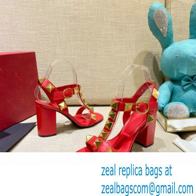 Valentino Heel 9cm Roman Stud Calfskin sandals Red 2022