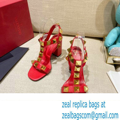 Valentino Heel 9cm Roman Stud Calfskin sandals Red 2022