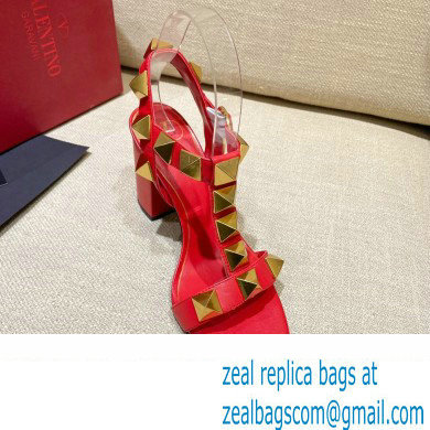 Valentino Heel 9cm Roman Stud Calfskin sandals Red 2022