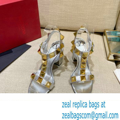 Valentino Heel 9cm Roman Stud Calfskin sandals Silver 2022