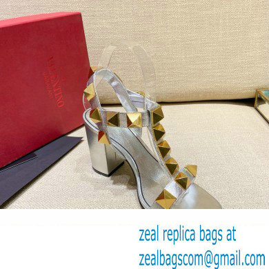 Valentino Heel 9cm Roman Stud Calfskin sandals Silver 2022