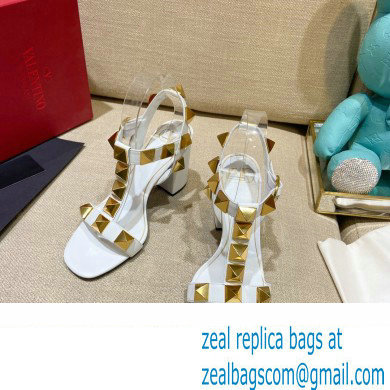Valentino Heel 9cm Roman Stud Calfskin sandals White 2022 - Click Image to Close