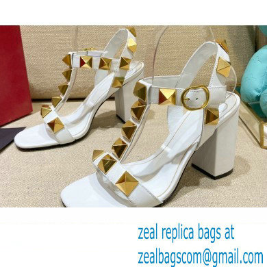 Valentino Heel 9cm Roman Stud Calfskin sandals White 2022 - Click Image to Close
