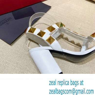 Valentino Heel 9cm Roman Stud Calfskin sandals White 2022 - Click Image to Close