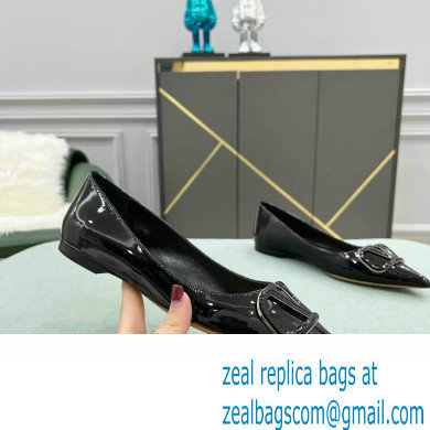 Valentino VLogo Signature Calfskin Ballet Flats Patent Black