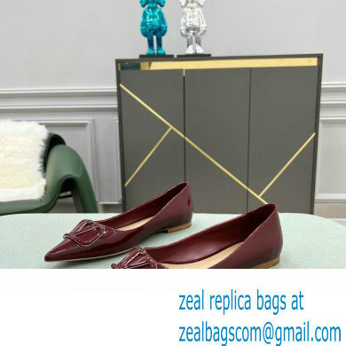 Valentino VLogo Signature Calfskin Ballet Flats Patent Burgundy
