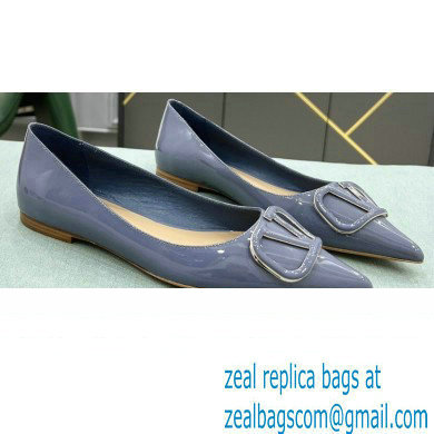 Valentino VLogo Signature Calfskin Ballet Flats Patent Dusty Blue