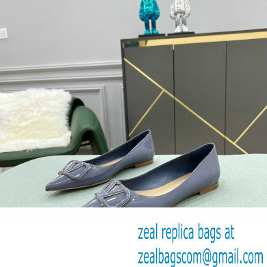 Valentino VLogo Signature Calfskin Ballet Flats Patent Dusty Blue