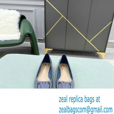 Valentino VLogo Signature Calfskin Ballet Flats Patent Dusty Blue