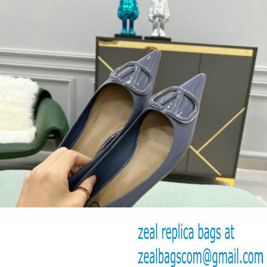 Valentino VLogo Signature Calfskin Ballet Flats Patent Dusty Blue