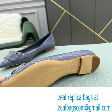 Valentino VLogo Signature Calfskin Ballet Flats Patent Dusty Blue