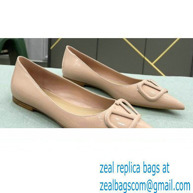 Valentino VLogo Signature Calfskin Ballet Flats Patent Nude