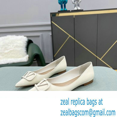 Valentino VLogo Signature Calfskin Ballet Flats Patent White