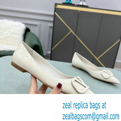 Valentino VLogo Signature Calfskin Ballet Flats Patent White