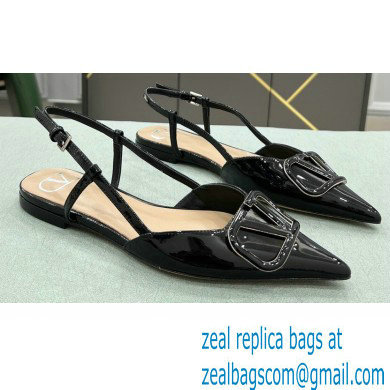 Valentino VLogo Signature Patent Leather Slingback Ballet Flats Black