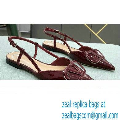 Valentino VLogo Signature Patent Leather Slingback Ballet Flats Burgundy