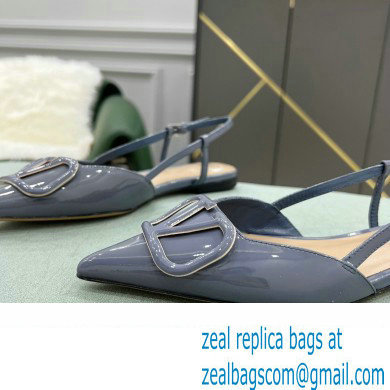 Valentino VLogo Signature Patent Leather Slingback Ballet Flats Dusty Blue - Click Image to Close